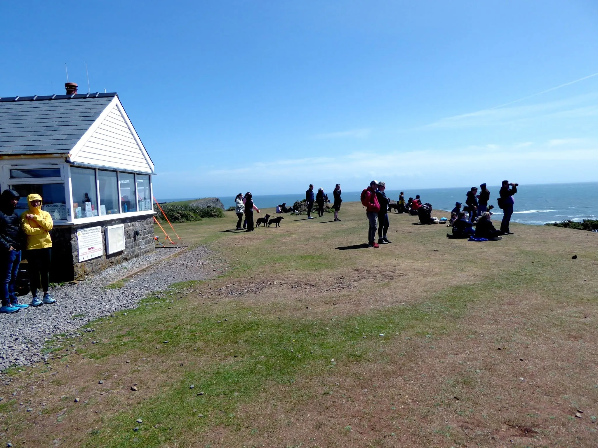 Visitors gathered at NCI Worms Head Lookout Station on a busy day